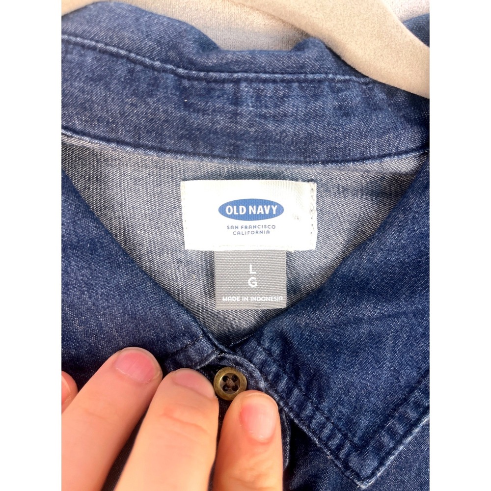 Old Navy Womens Blue Denim Long Sleeve Button Up Shirt Dress Large L Pockets - Picture 2 of 5